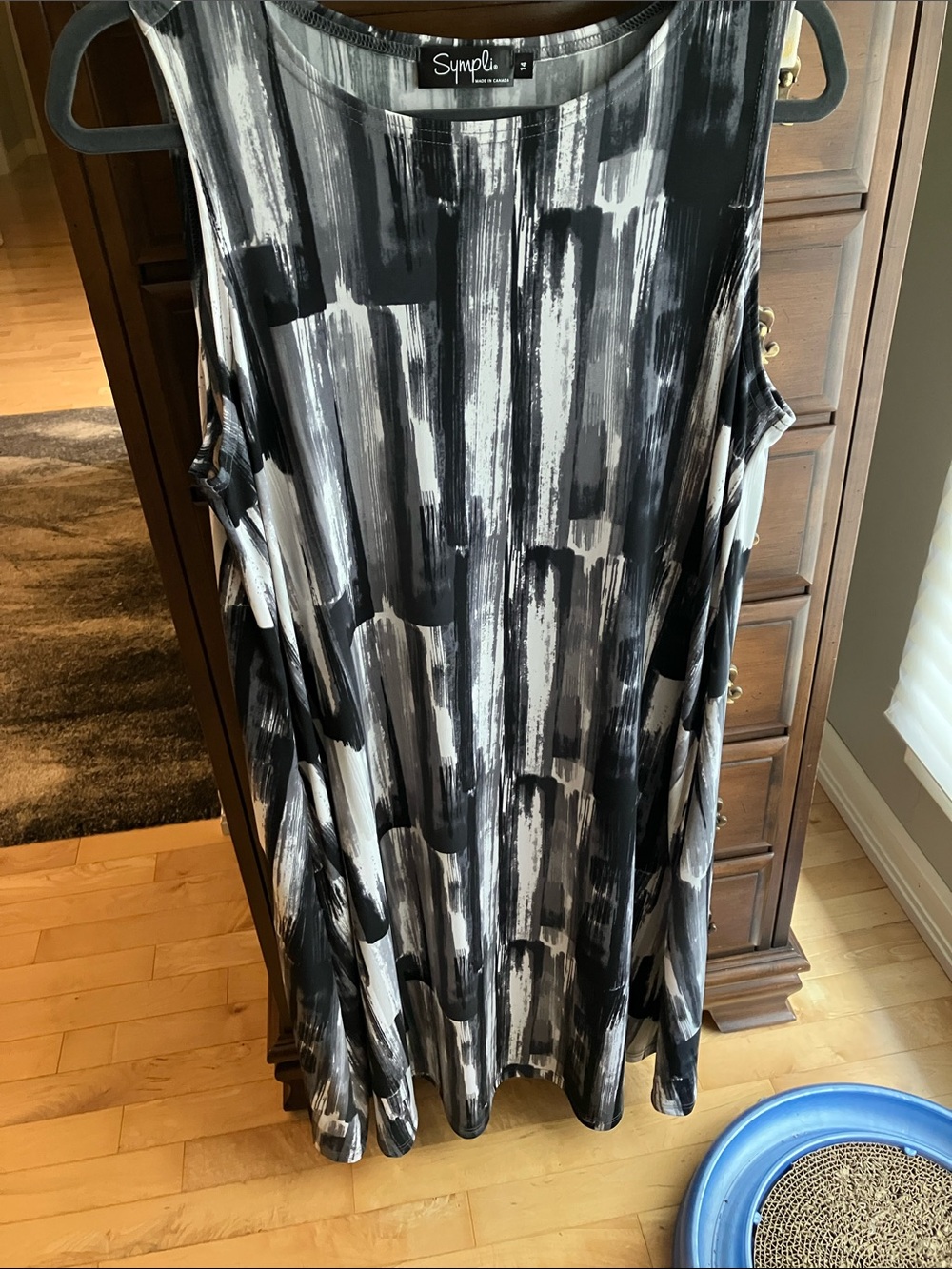 Sympli Black & White Brushstroke Swing Midi Dress
